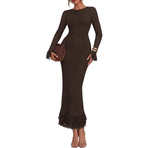 PRETTYGARDEN Womens Long Sleeve Bodycon Sweater Dress(Brown)
