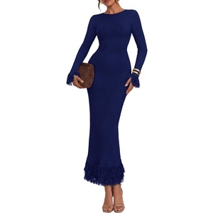 PRETTYGARDEN Womens Long Sleeve Bodycon Sweater Dress(Navy Blue)
