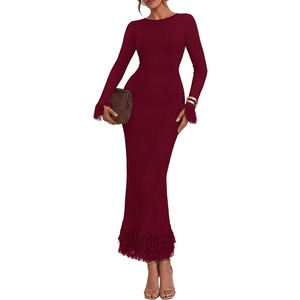 PRETTYGARDEN Womens Long Sleeve Bodycon Sweater Dress(Wine Red)