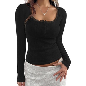 PRETTYGARDEN Womens Long Sleeve Henley Shirts Going Out Tops(Black)