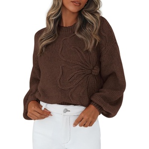 PRETTYGARDEN Women’s Oversized 3D Floral Knit Sweater(Brown)