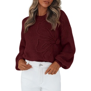 PRETTYGARDEN Women’s Oversized 3D Floral Knit Sweater(Dark Brown)