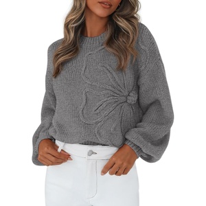 PRETTYGARDEN Women’s Oversized 3D Floral Knit Sweater(Dark Grey)