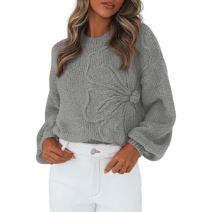 PRETTYGARDEN Women’s Oversized 3D Floral Knit Sweater(Grey)