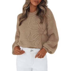 PRETTYGARDEN Women’s Oversized 3D Floral Knit Sweater(Grey Khaki)