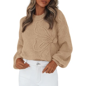 PRETTYGARDEN Women’s Oversized 3D Floral Knit Sweater(Khaki)