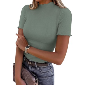 PRETTYGARDEN Women’s Short Sleeve Ribbed Knit T Shirts(Sage Green)