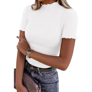 PRETTYGARDEN Women’s Short Sleeve Ribbed Knit T Shirts(White)