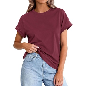PRETTYGARDEN Womens Summer Tops Short Sleeve Shirts(Wine Red)