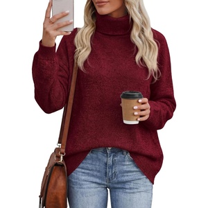 PRETTYGARDEN Women’s Winter Turtleneck Sweaters Oversized Warm Pullover(Burgundy)