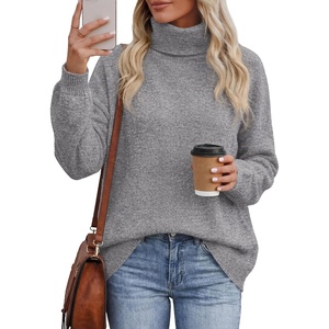 PRETTYGARDEN Women’s Winter Turtleneck Sweaters Oversized Warm Pullover(Grey)