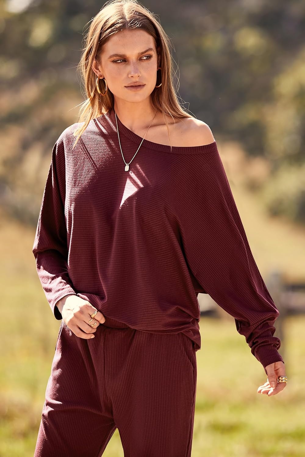 image:imagePRETTYGARDEN Womens 2 Piece Outfit Matching Lounge SetBrown Red