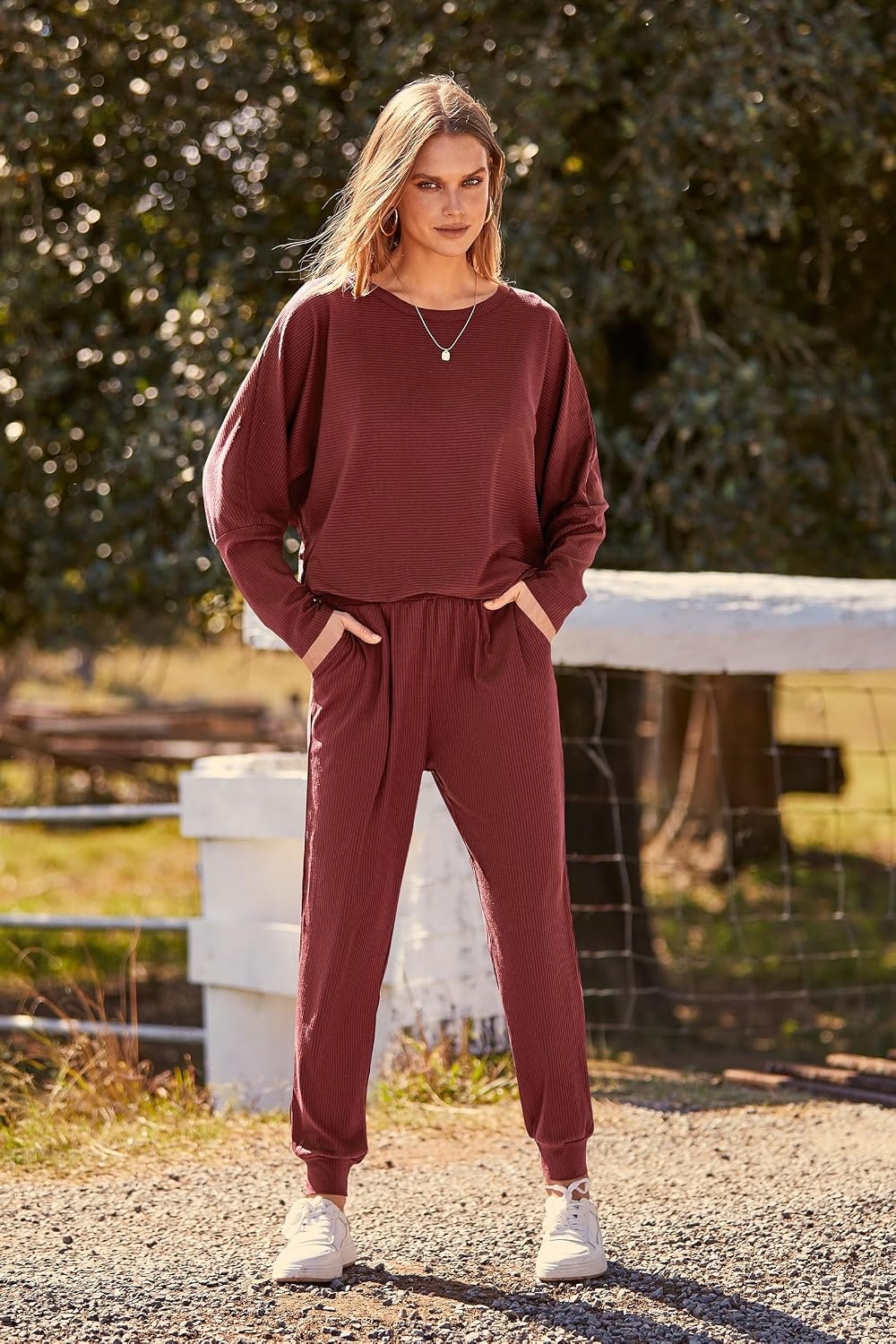 image:imagePRETTYGARDEN Womens 2 Piece Outfit Matching Lounge SetBrown Red