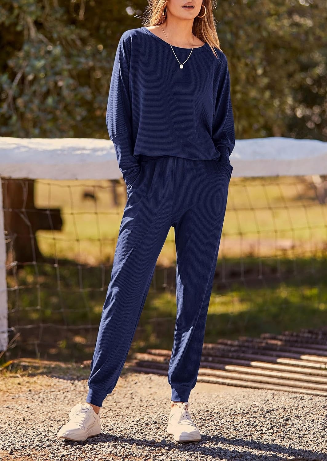 image:imagePRETTYGARDEN Womens 2 Piece Outfit Matching Lounge SetDark Blue