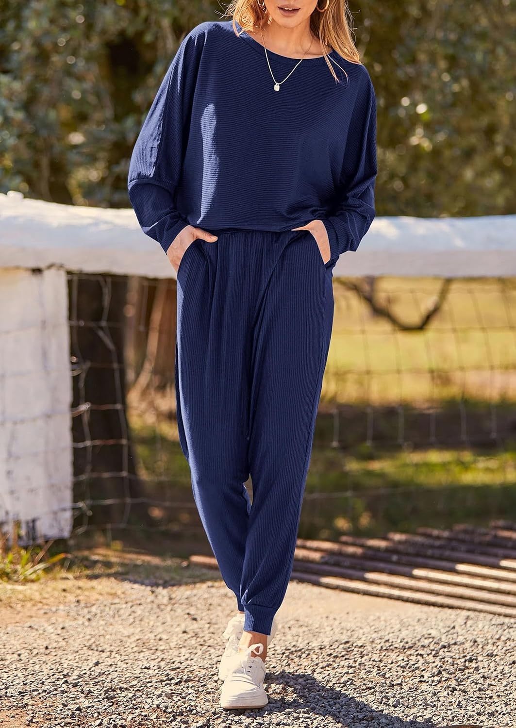 image:imagePRETTYGARDEN Womens 2 Piece Outfit Matching Lounge SetDark Blue