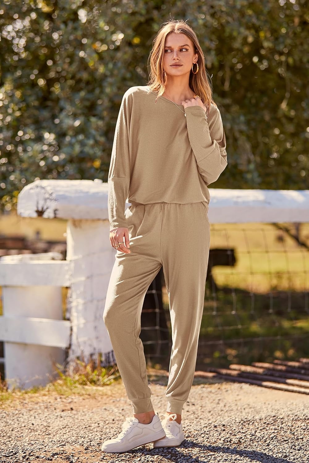 image:imagePRETTYGARDEN Womens 2 Piece Outfit Matching Lounge SetKhaki