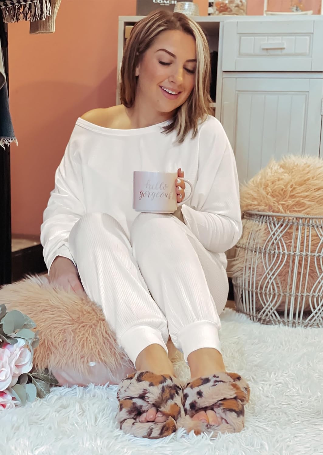 image:imagePRETTYGARDEN Womens 2 Piece Outfit Matching Lounge SetWhite