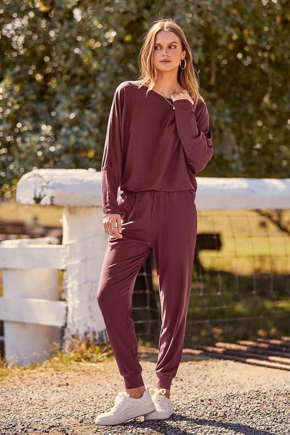 image:imagePRETTYGARDEN Womens 2 Piece Outfit Matching Lounge SetWine Red