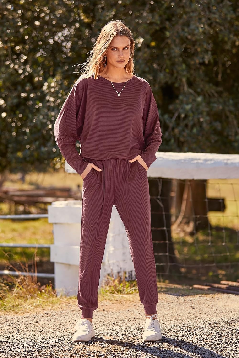 image:imagePRETTYGARDEN Womens 2 Piece Outfit Matching Lounge SetWine Red