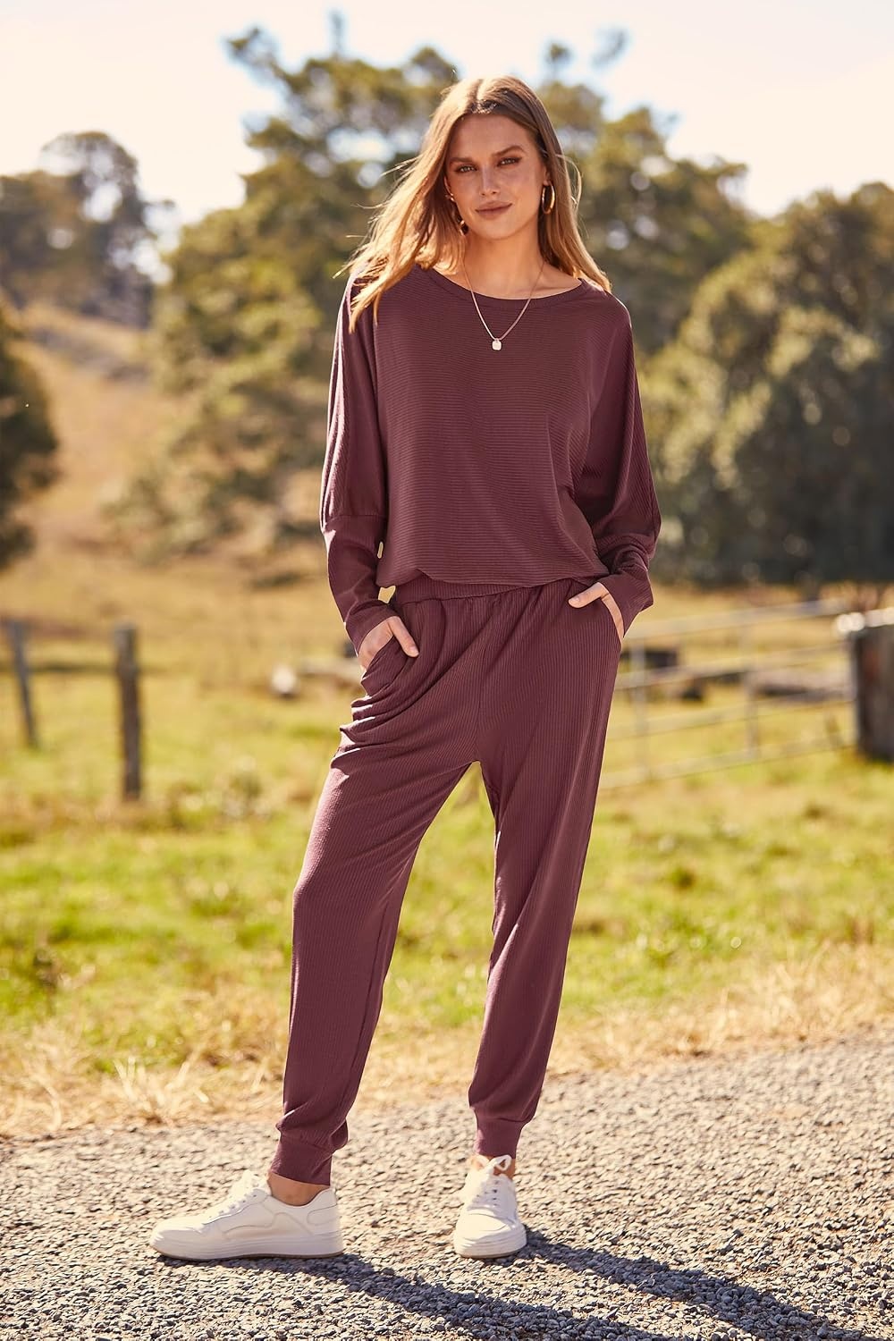 image:imagePRETTYGARDEN Womens 2 Piece Outfit Matching Lounge SetWine Red