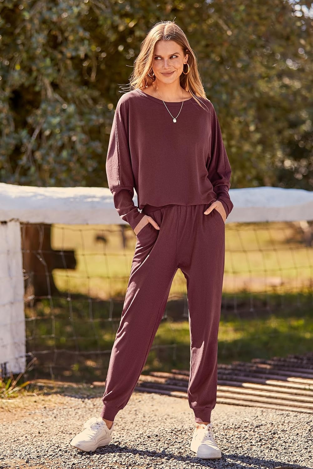 image:imagePRETTYGARDEN Womens 2 Piece Outfit Matching Lounge SetWine Red