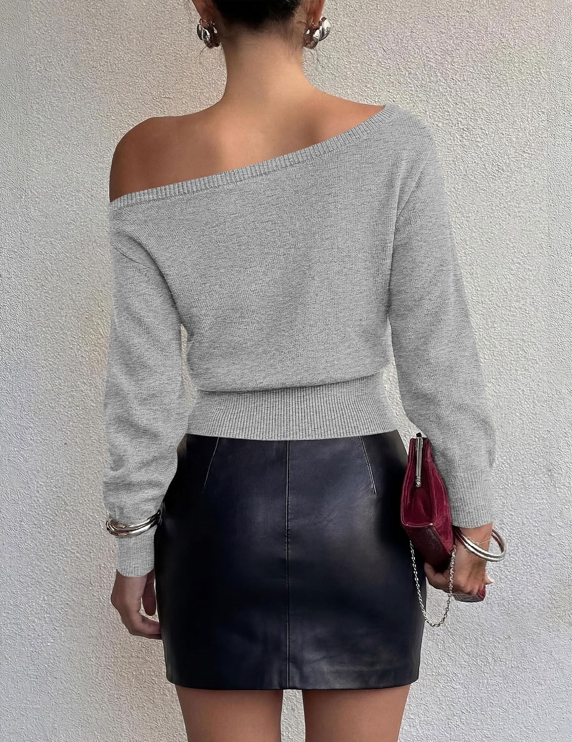 image:imagePRETTYGARDEN Womens Fall Off The Shoulder Sweater TopsLight Grey