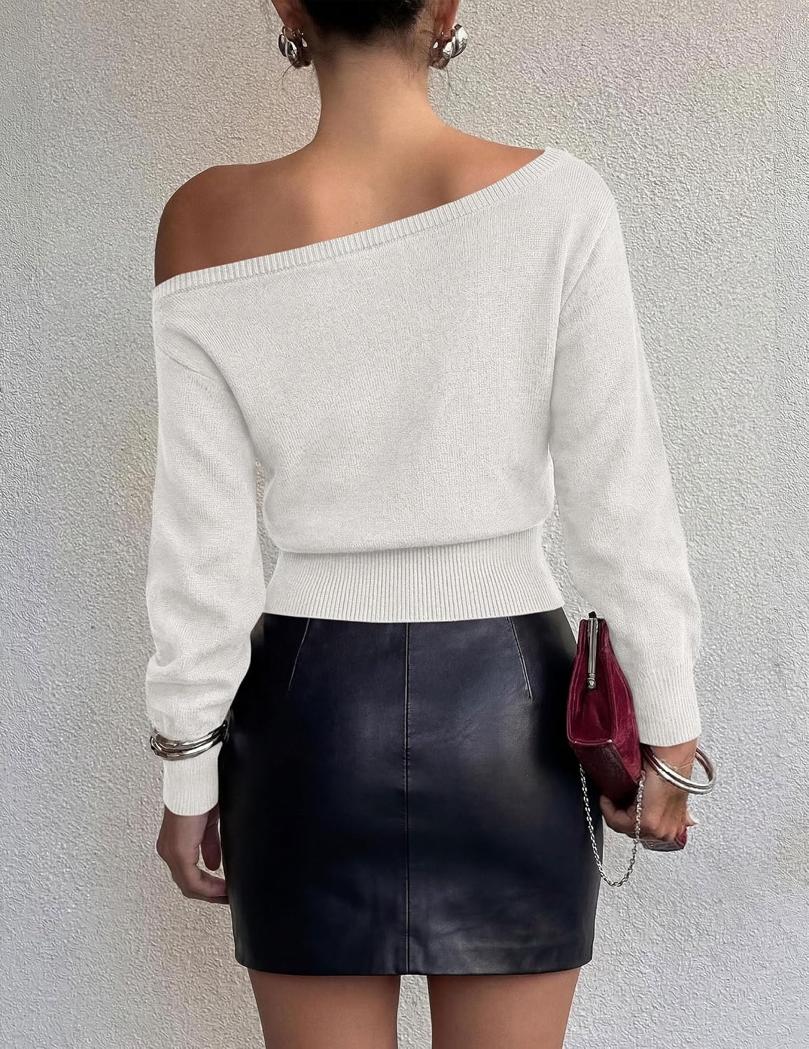 image:imagePRETTYGARDEN Womens Fall Off The Shoulder Sweater TopsWhite