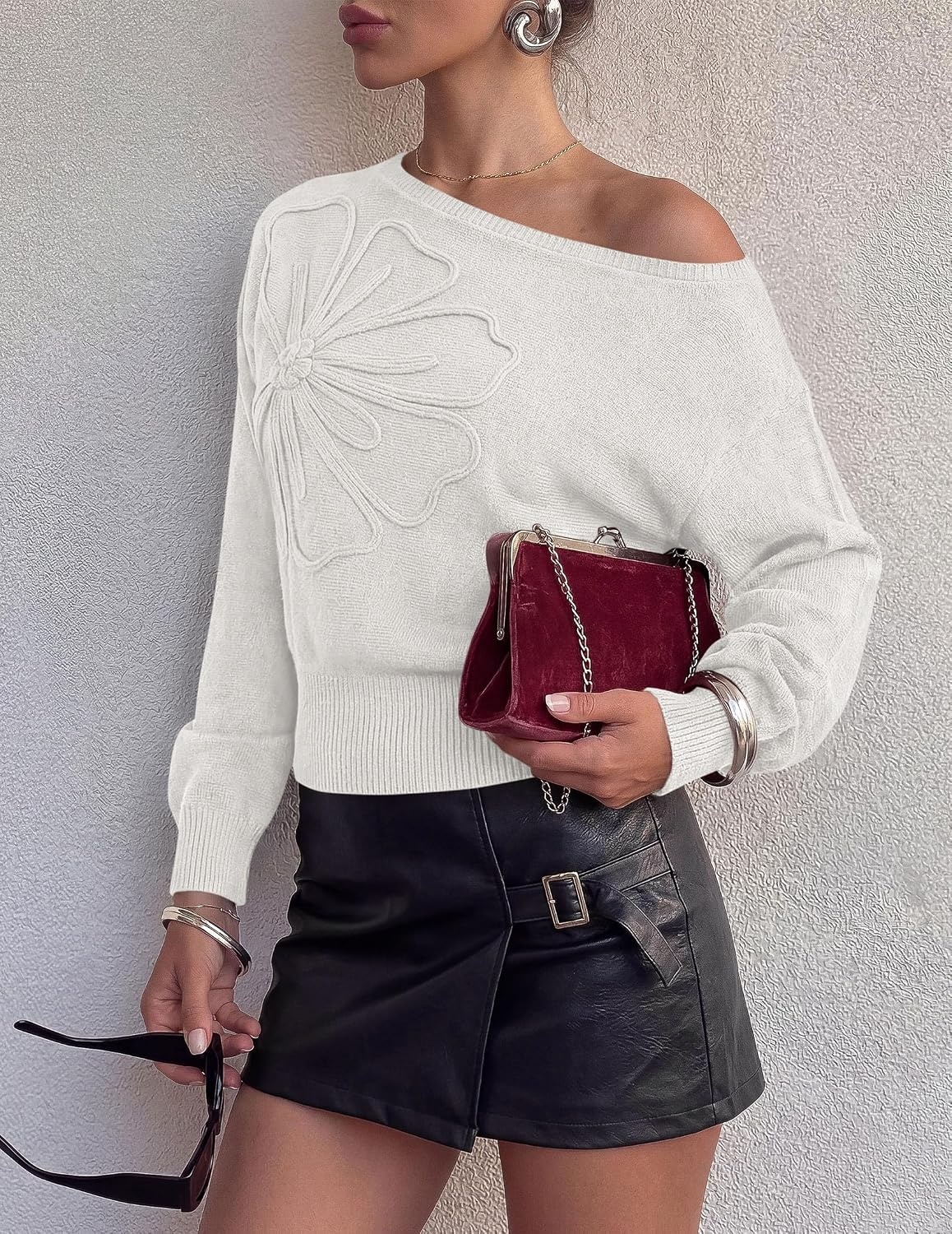 image:imagePRETTYGARDEN Womens Fall Off The Shoulder Sweater TopsWhite