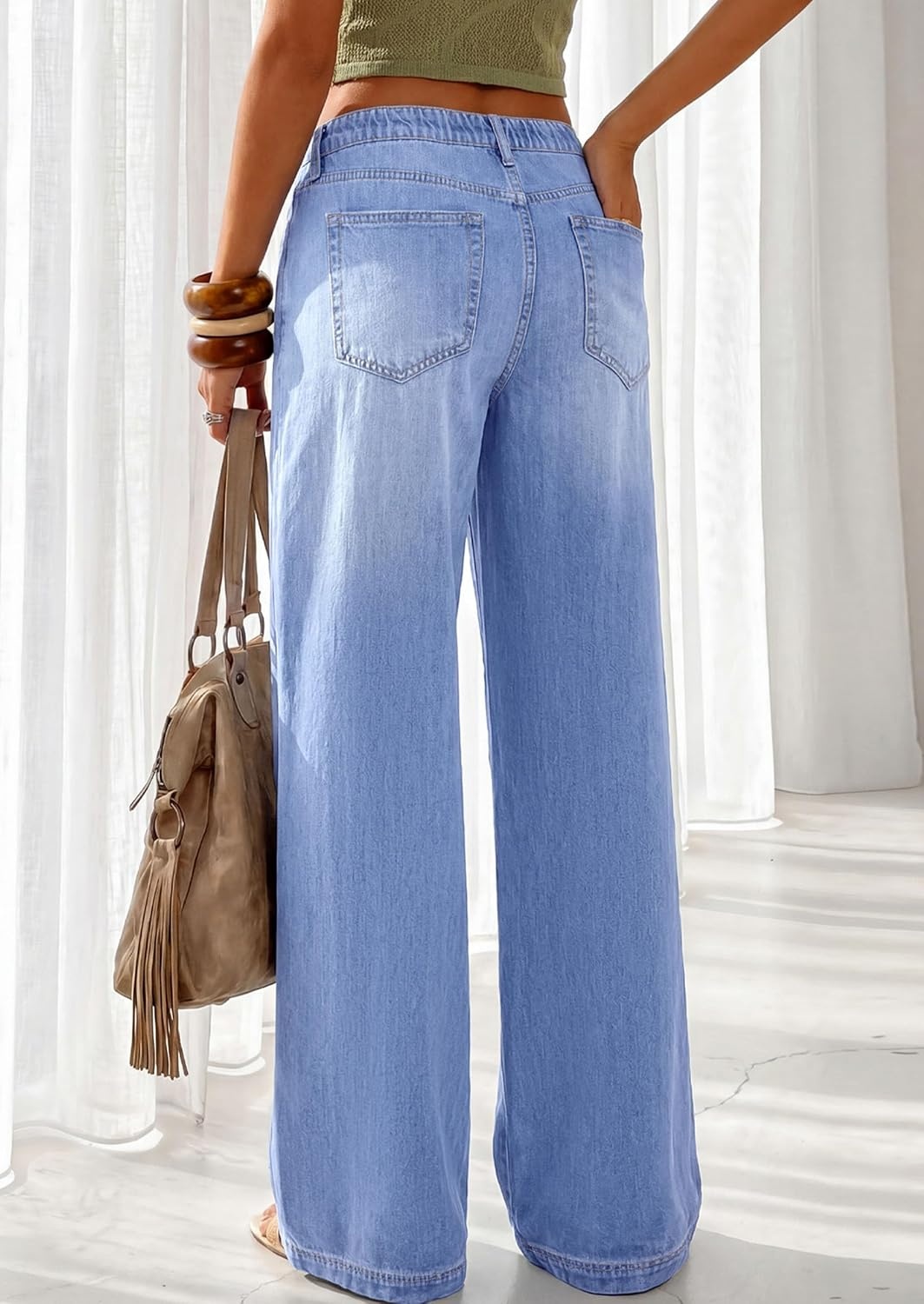image:imagePRETTYGARDEN Womens Stretchy Drawstring Wide Leg JeansBeau Blue