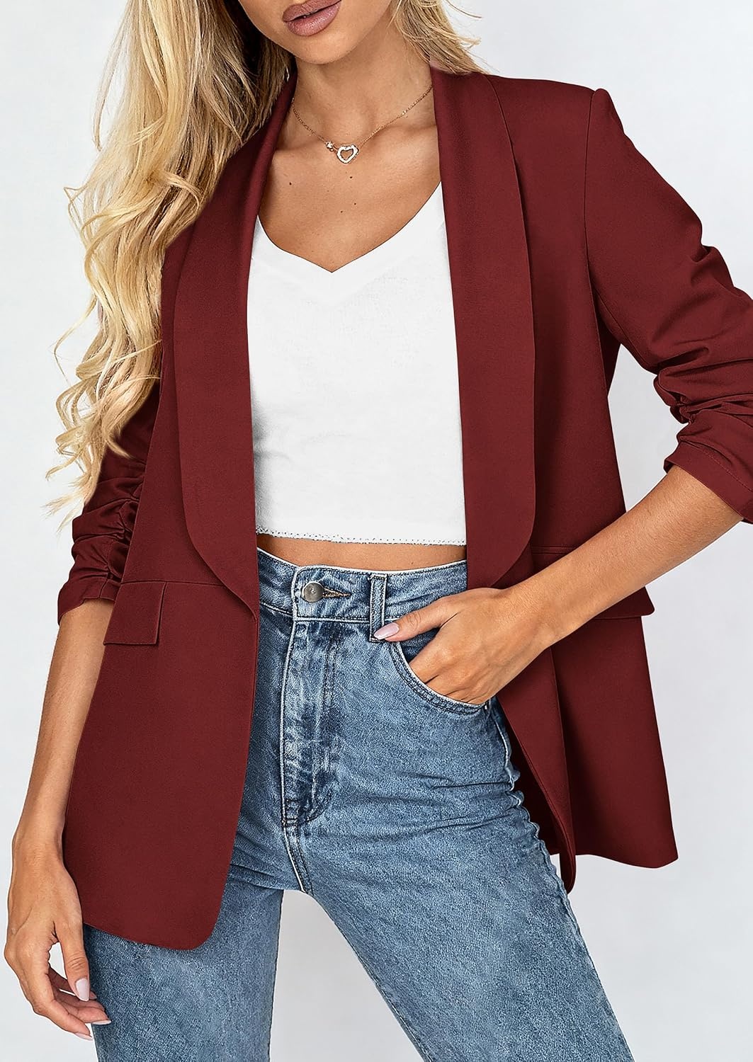 image:imagePRETTYGARDEN Womens Summer Blazers Business Casual OutfitsBurgundy