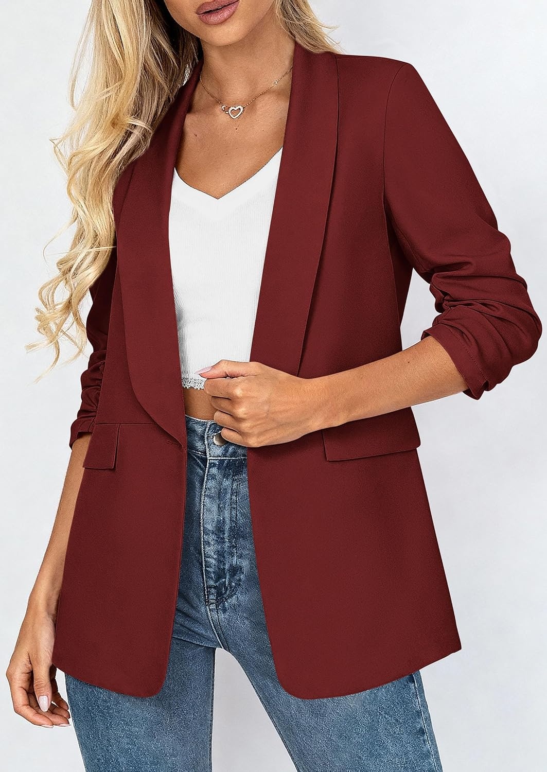 image:imagePRETTYGARDEN Womens Summer Blazers Business Casual OutfitsBurgundy