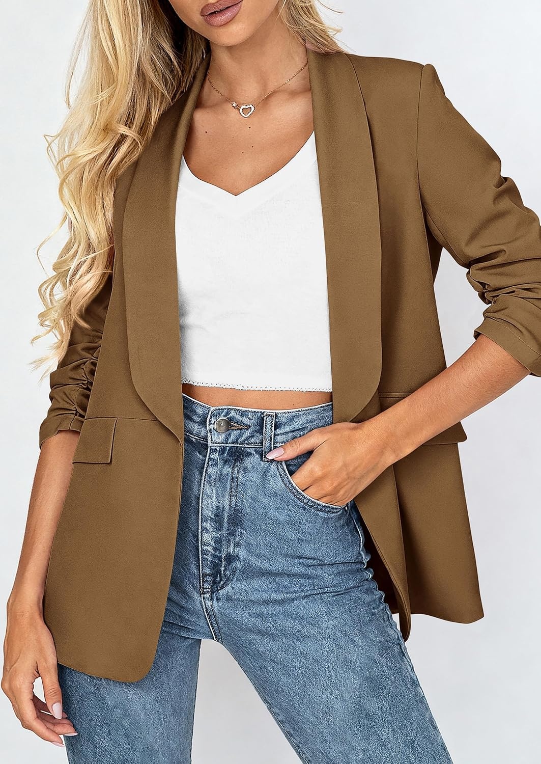 image:imagePRETTYGARDEN Womens Summer Blazers Business Casual OutfitsDark Khaki