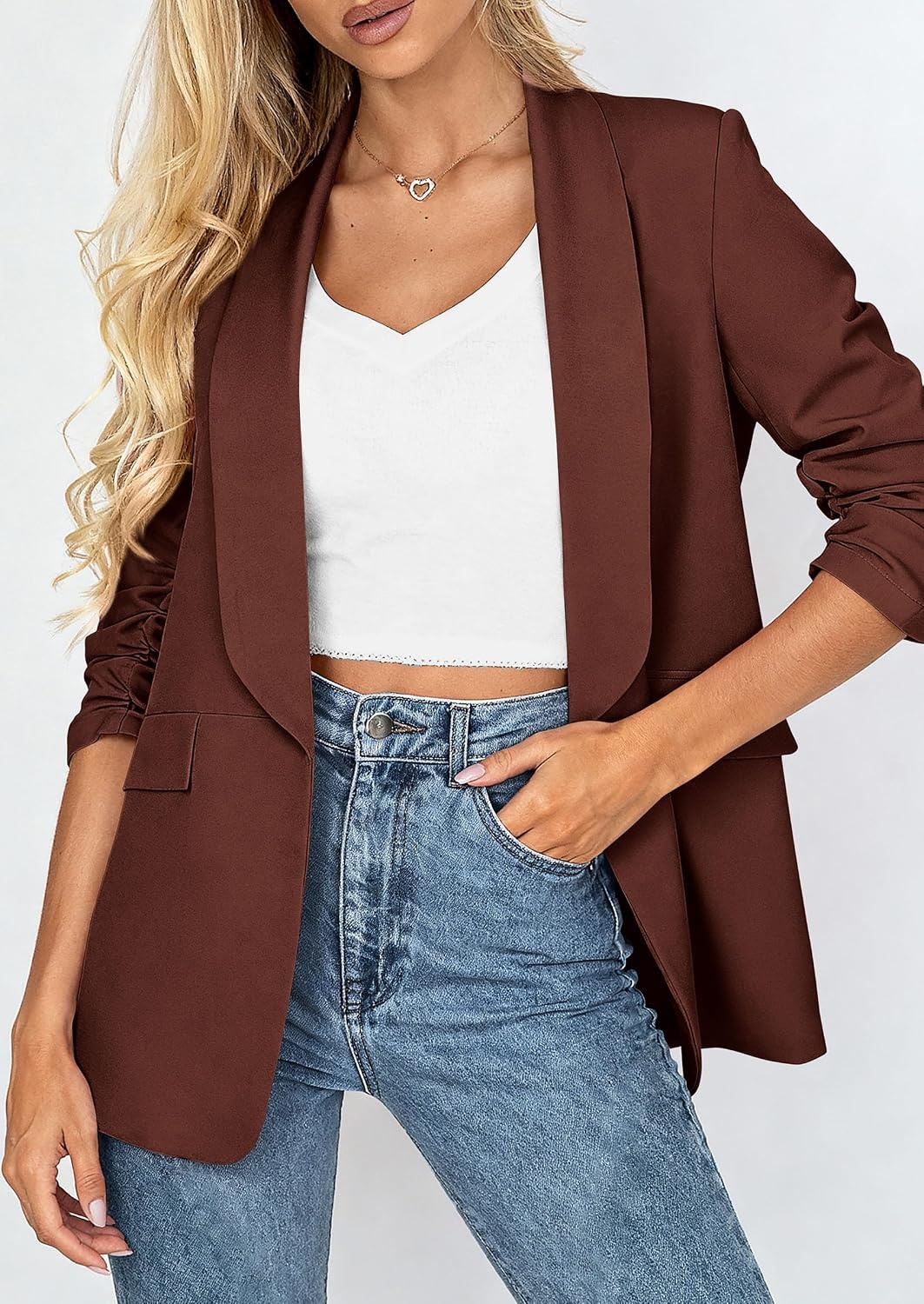 image:imagePRETTYGARDEN Womens Summer Blazers Business Casual OutfitsRed Brown