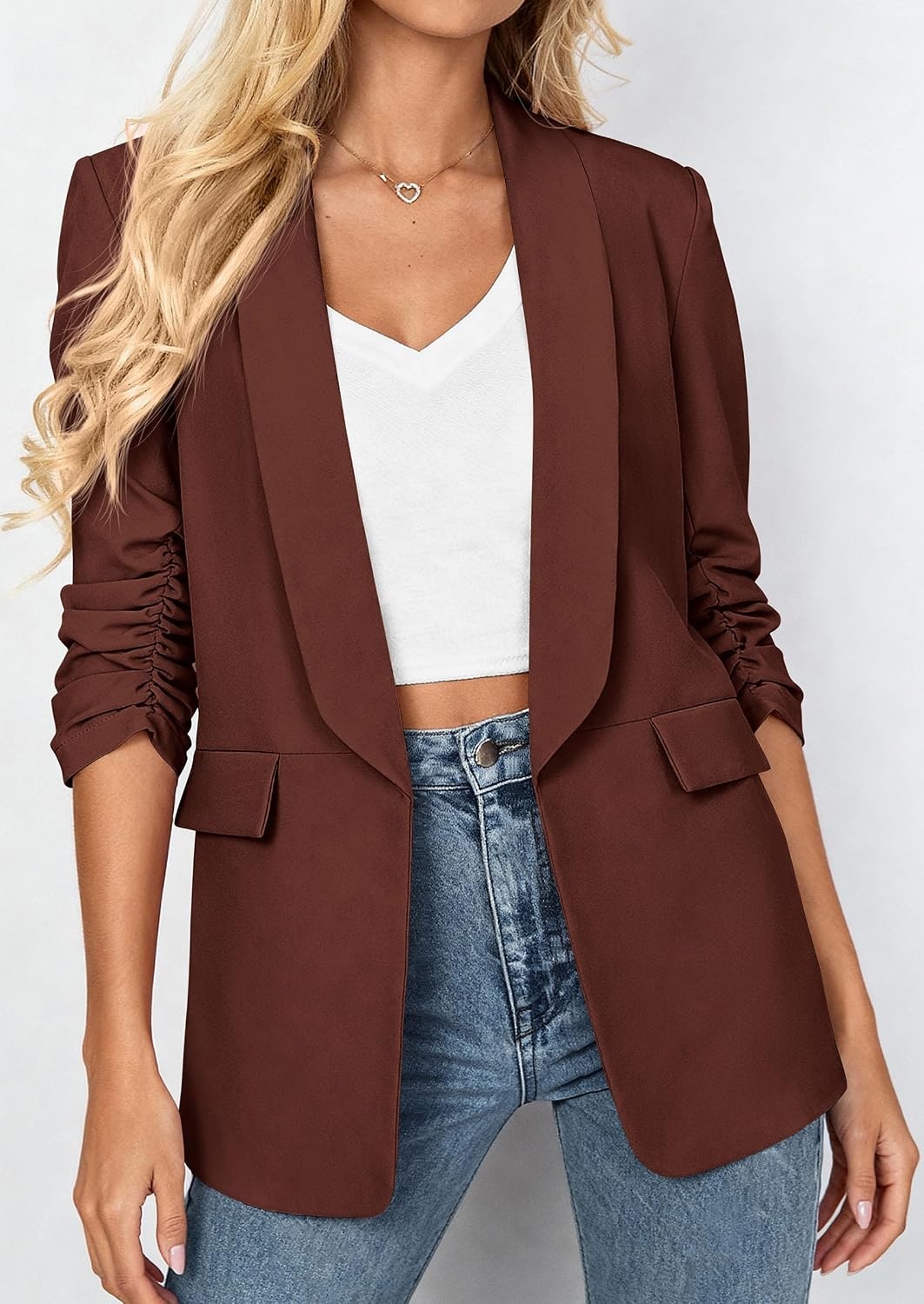 image:imagePRETTYGARDEN Womens Summer Blazers Business Casual OutfitsRed Brown