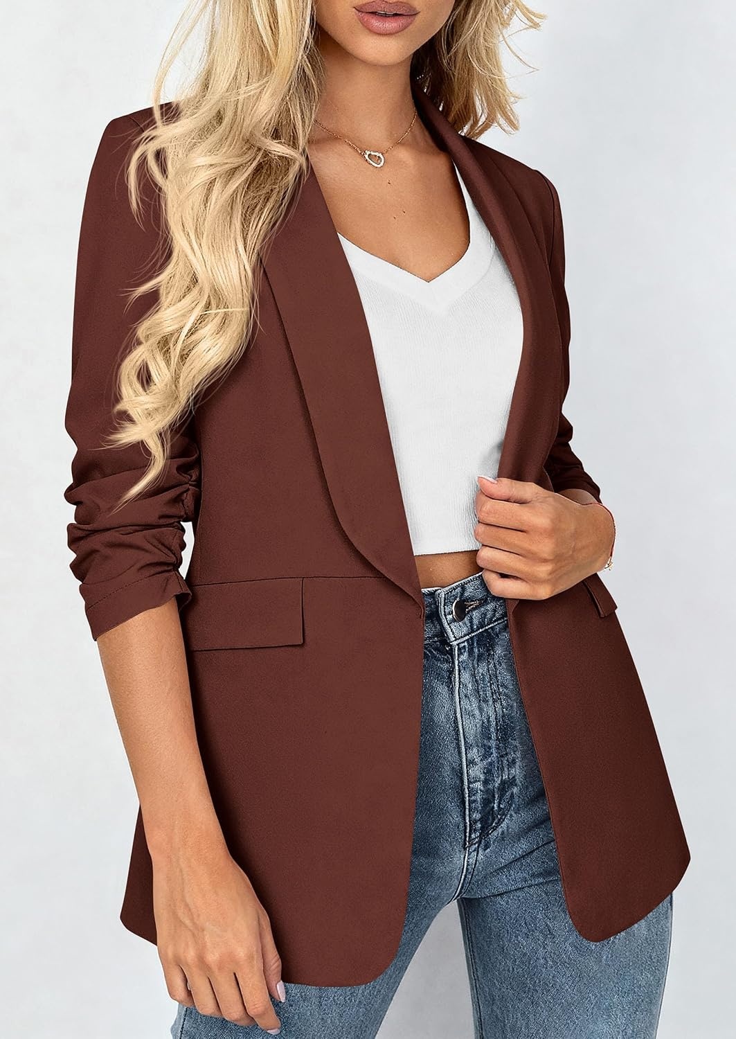 image:imagePRETTYGARDEN Womens Summer Blazers Business Casual OutfitsRed Brown