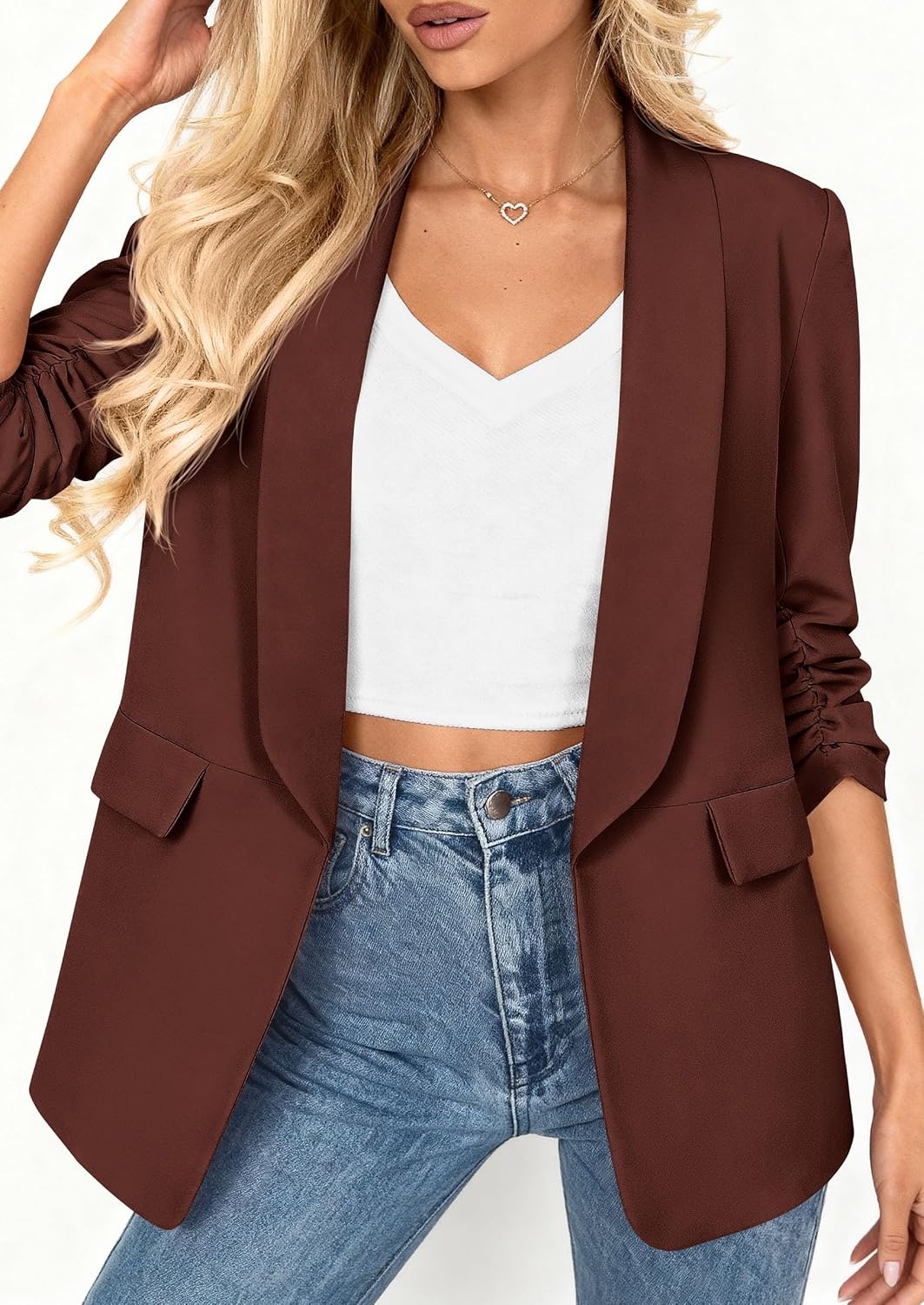 image:imagePRETTYGARDEN Womens Summer Blazers Business Casual OutfitsRed Brown