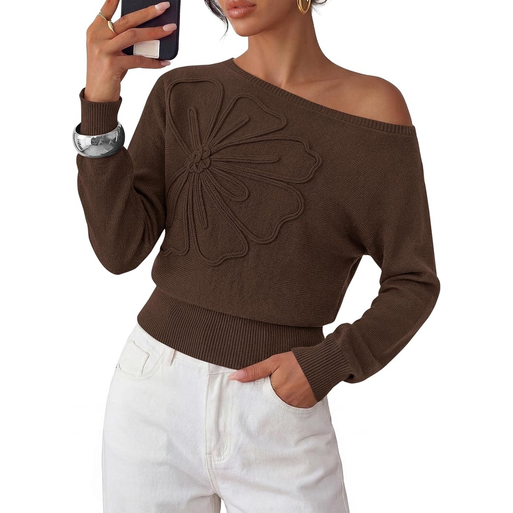 image:imagePRETTYGARDEN Womens Fall Off The Shoulder Sweater TopsBrown