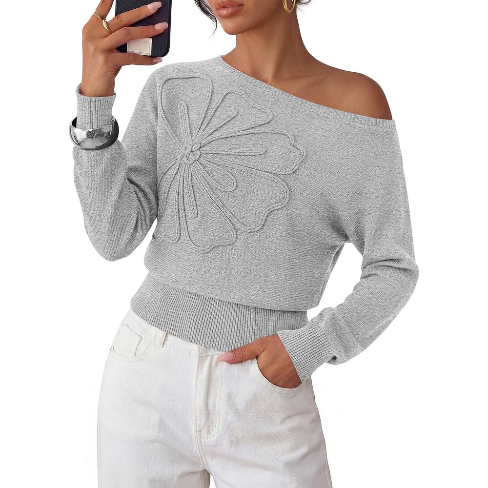 image:imagePRETTYGARDEN Womens Fall Off The Shoulder Sweater TopsLight Grey