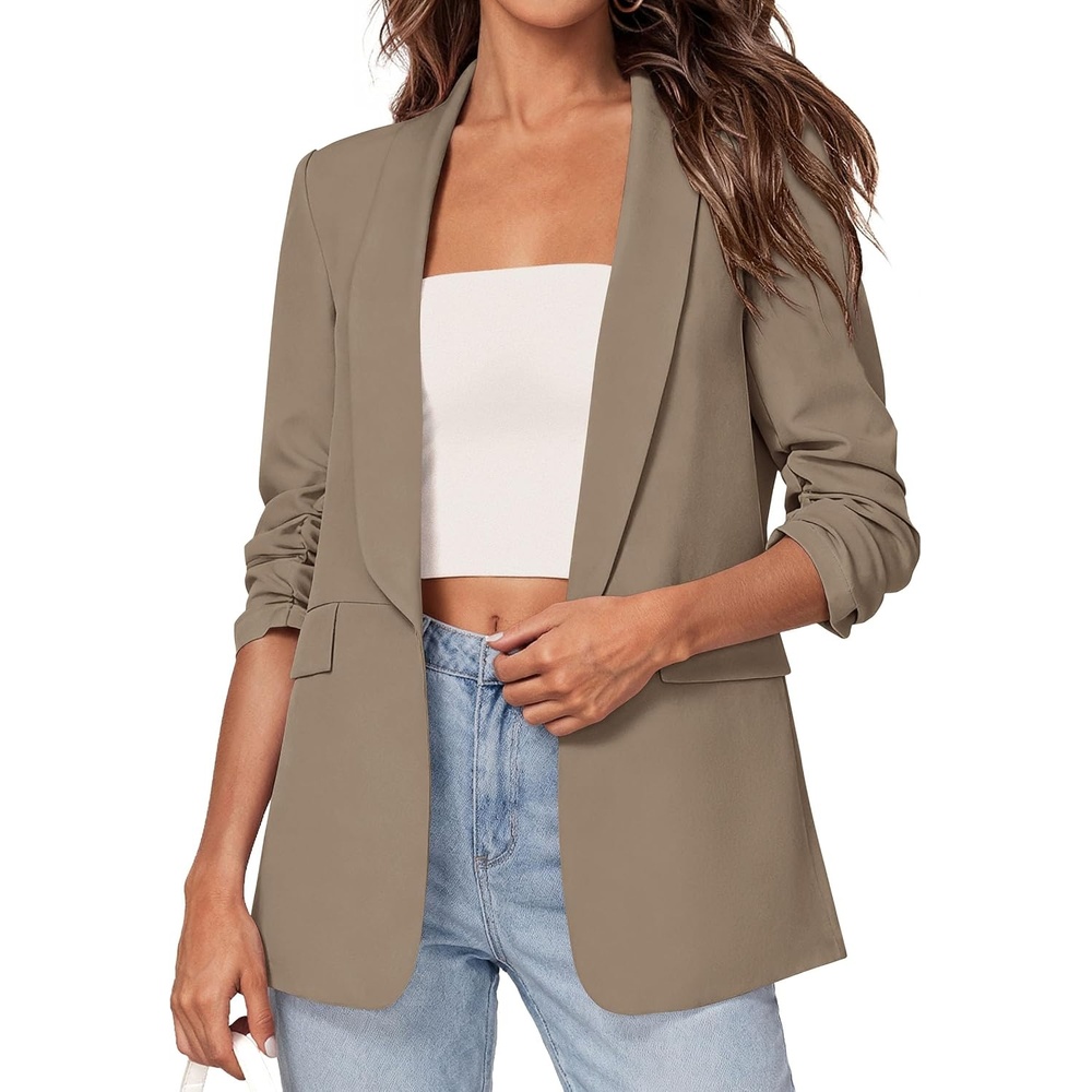 image:imagePRETTYGARDEN Womens Summer Blazers Business Casual OutfitsLight Coffee