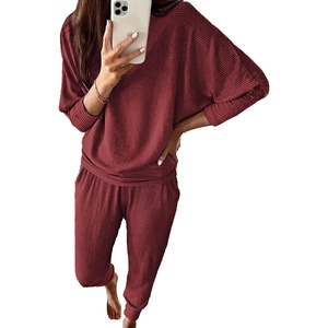 PRETTYGARDEN Women’s 2 Piece Outfit Matching Lounge Set(Brown Red)