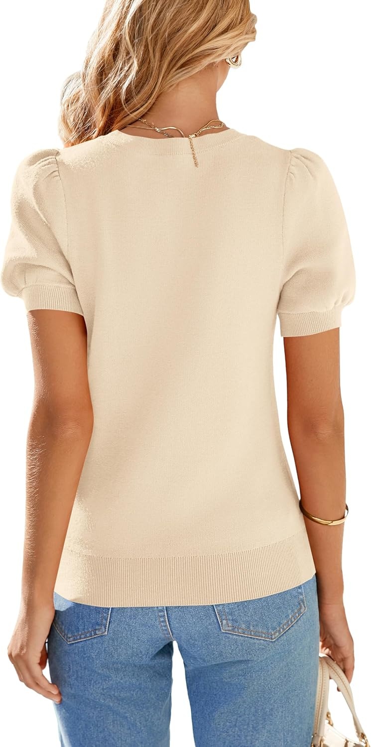 image:imagePRETTYGARDEN Womens Puff Short Sleeve Sweaters Summer 2026Apricot