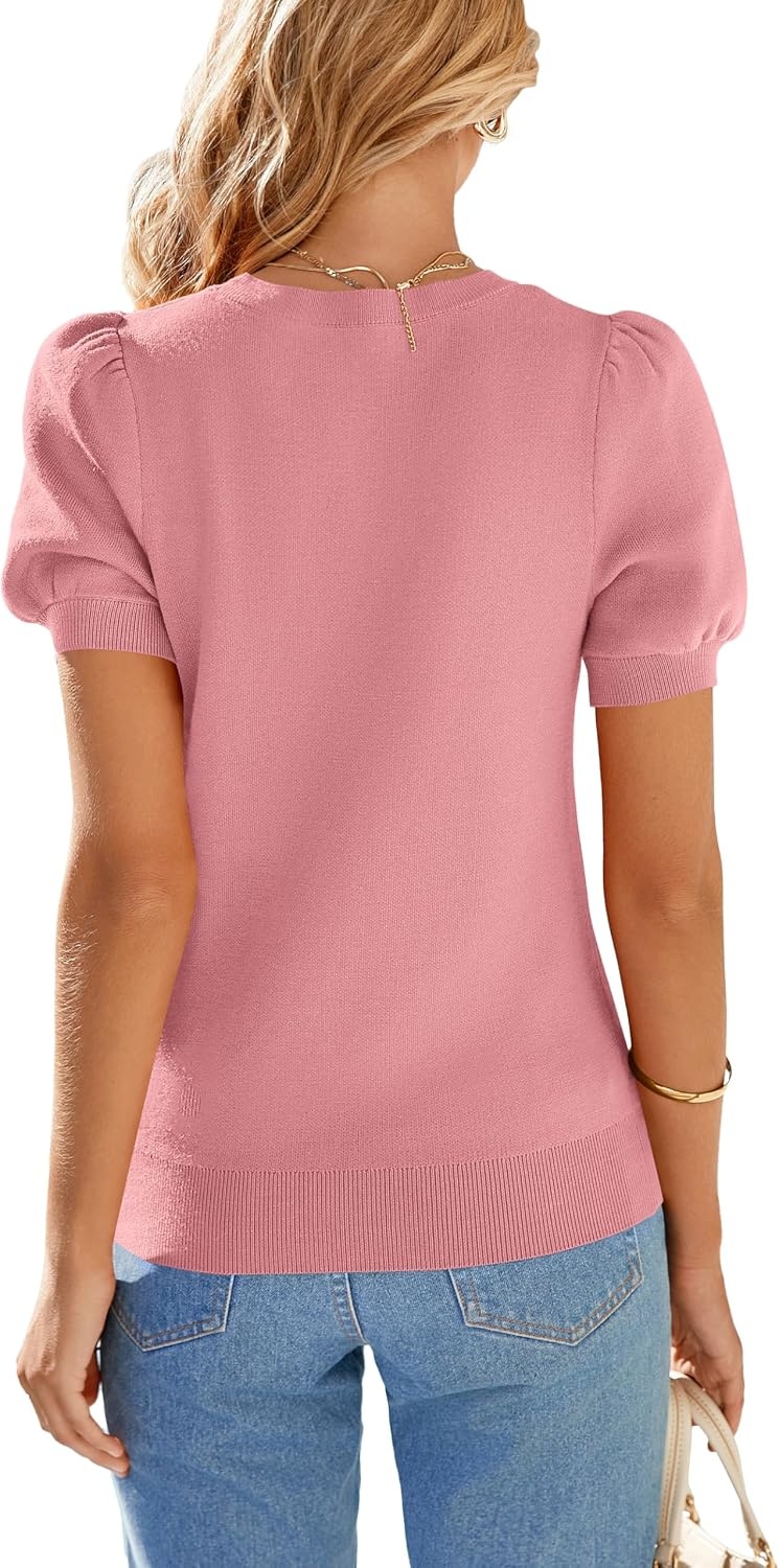 image:imagePRETTYGARDEN Womens Puff Short Sleeve Sweaters Summer 2026Pink