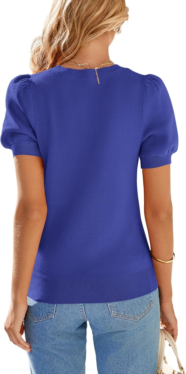 image:imagePRETTYGARDEN Womens Puff Short Sleeve Sweaters Summer 2026Royal Blue