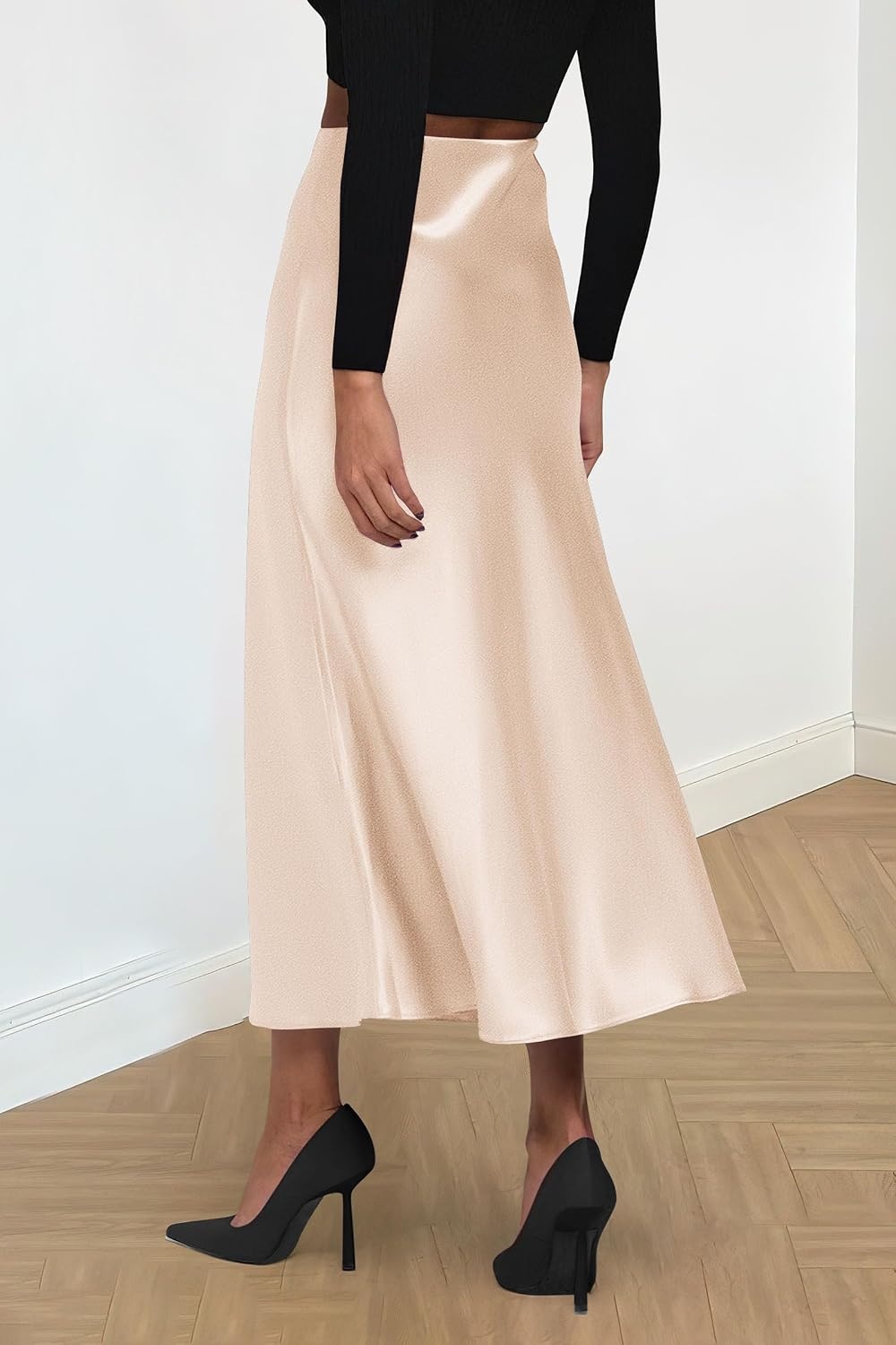 image:imagePRETTYGARDEN Womens Satin Midi Skirts Dressy CasualBeige