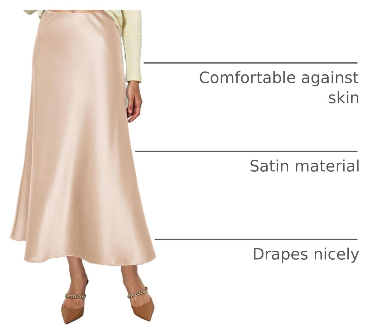 image:imagePRETTYGARDEN Womens Satin Midi Skirts Dressy CasualBeige