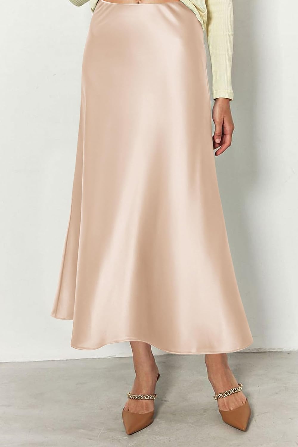 image:imagePRETTYGARDEN Womens Satin Midi Skirts Dressy CasualBeige