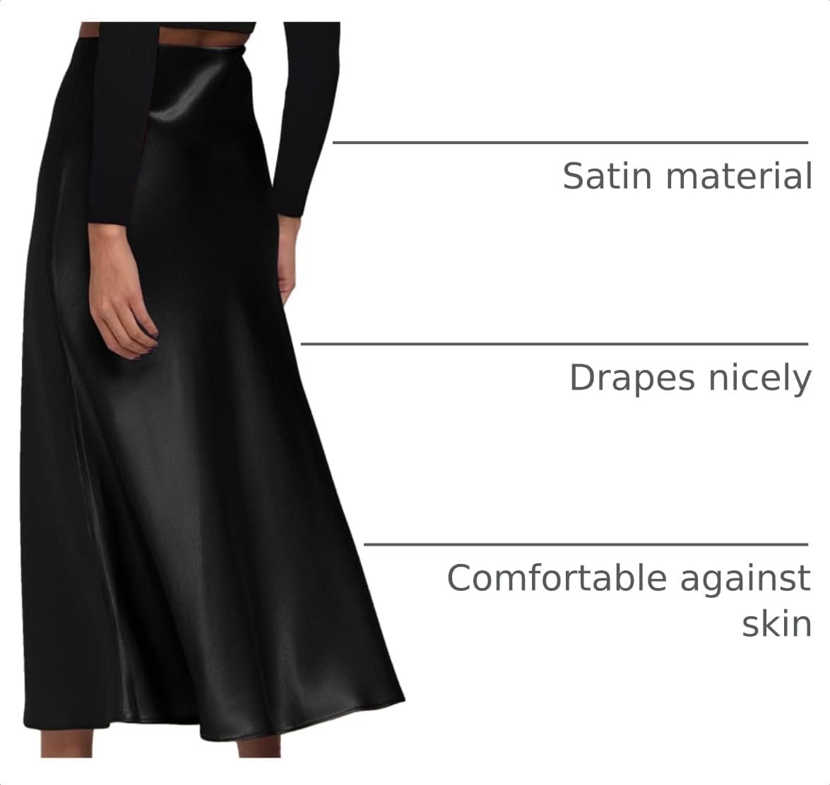 image:imagePRETTYGARDEN Womens Satin Midi Skirts Dressy CasualBlack