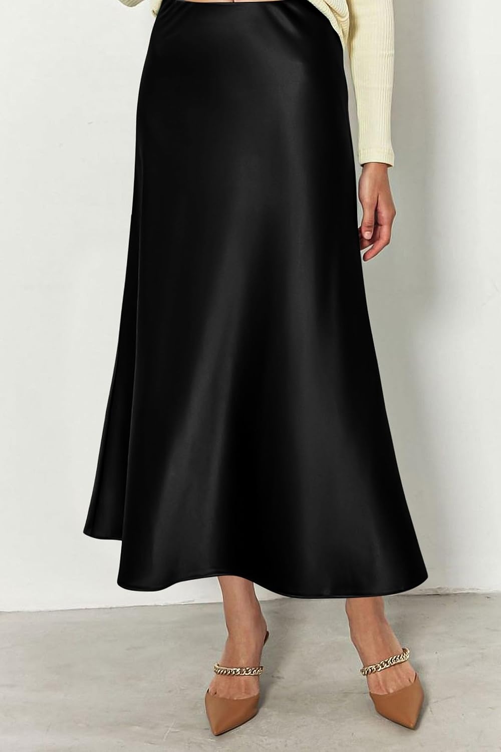 image:imagePRETTYGARDEN Womens Satin Midi Skirts Dressy CasualBlack