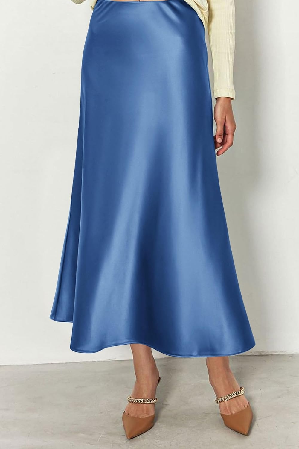 image:imagePRETTYGARDEN Womens Satin Midi Skirts Dressy CasualBlue