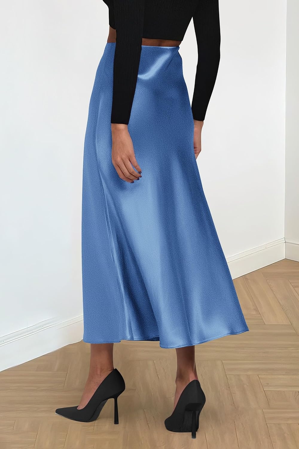 image:imagePRETTYGARDEN Womens Satin Midi Skirts Dressy CasualBlue